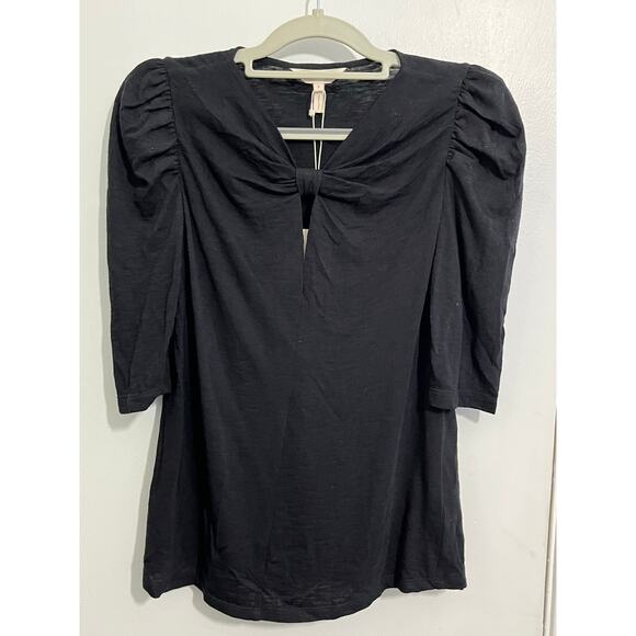 Rebecca Taylor Twist Front Blouse Small Black Wool Blend Jersey Knit Whimsigoth - Picture 1 of 6